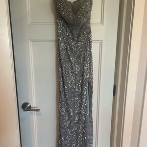 Primavera Couture Silver Sequin Prom Dress